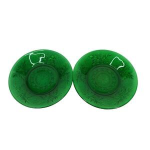 Lot of 2 Anchor Hocking Sandwich Plates Emerald Forest Green Vtg 4.5" Tableware